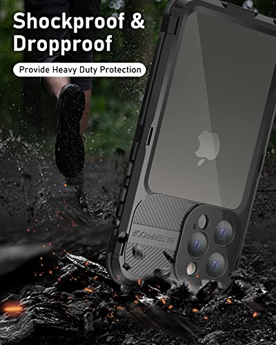 WIFORT iPhone 13 Pro Waterproof Metal Case - Built-in [Screen Protector][15FT Military Grade Shockproof][IP68 Water Proof], Full Body Aluminum Protective Dropproof Cover, 6.1" Black