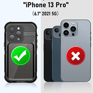 WIFORT iPhone 13 Pro Waterproof Metal Case - Built-in [Screen Protector][15FT Military Grade Shockproof][IP68 Water Proof], Full Body Aluminum Protective Dropproof Cover, 6.1" Black