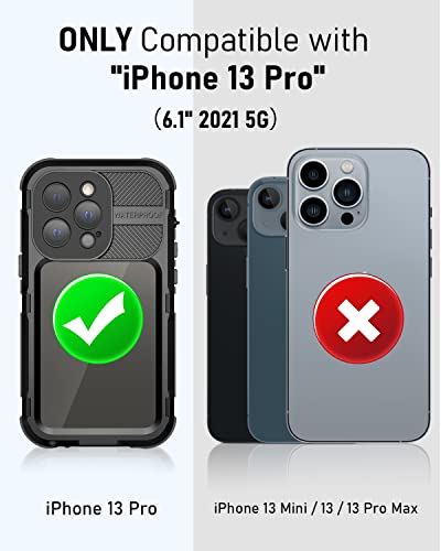 WIFORT iPhone 13 Pro Waterproof Metal Case - Built-in [Screen Protector][15FT Military Grade Shockproof][IP68 Water Proof], Full Body Aluminum Protective Dropproof Cover, 6.1" Black