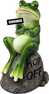 dwk – froggie’s bad day – adorable indoor outdoor flip off frog on stone rock with hop off message middle finger figurine grumpy toad home decor accent garden patio accessory, 7.75-inch…