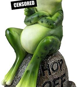 DWK - Froggie's Bad Day - Adorable Indoor Outdoor Flip Off Frog on Stone Rock with Hop Off Message Middle Finger Figurine Grumpy Toad Home Decor Accent Garden Patio Accessory, 7.75-inch…