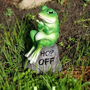 DWK - Froggie's Bad Day - Adorable Indoor Outdoor Flip Off Frog on Stone Rock with Hop Off Message Middle Finger Figurine Grumpy Toad Home Decor Accent Garden Patio Accessory, 7.75-inch…