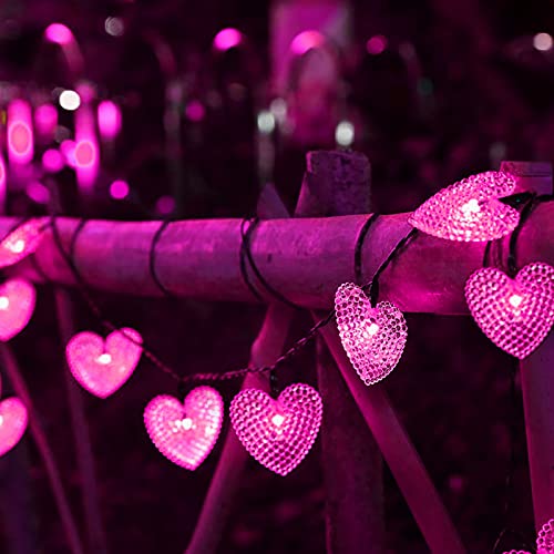 LAFEINA Solar Powered String Lights, 20ft 30 LED Solar Heart-Shaped String Lights Waterproof Ambiance Lighting for Outdoor Patio Garden Christmas Wedding Party Decoration (Pink)