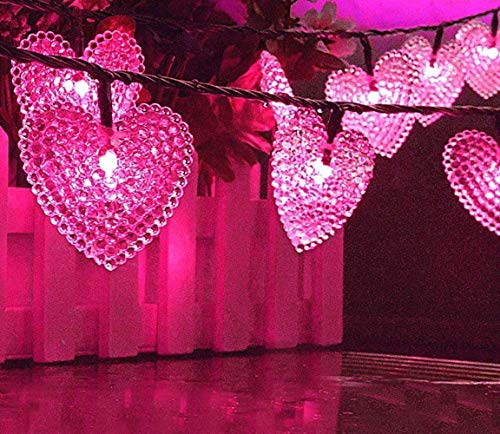 LAFEINA Solar Powered String Lights, 20ft 30 LED Solar Heart-Shaped String Lights Waterproof Ambiance Lighting for Outdoor Patio Garden Christmas Wedding Party Decoration (Pink)