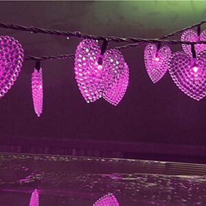 LAFEINA Solar Powered String Lights, 20ft 30 LED Solar Heart-Shaped String Lights Waterproof Ambiance Lighting for Outdoor Patio Garden Christmas Wedding Party Decoration (Pink)