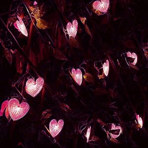 LAFEINA Solar Powered String Lights, 20ft 30 LED Solar Heart-Shaped String Lights Waterproof Ambiance Lighting for Outdoor Patio Garden Christmas Wedding Party Decoration (Pink)