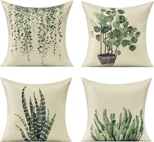 all smiles outdoor green throw pillow covers for patio furniture succulent plants vine decorative cushion cases spring summer porch garden decor 18×18 set of 4 couch sofa
