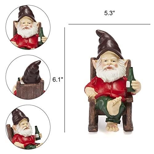 Large Garden Gnome Funny Figurine Statue, Adorable Figurine Lawn Ornament Dwarf Sculpture Patio Yard Landscape Porch Decoration Outside Gifts Decor 6.1” High 5.3” Wide - Unique Gifts