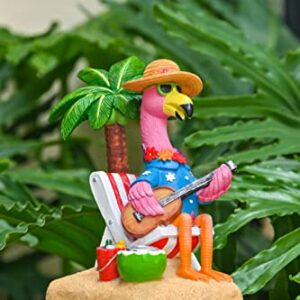 TERESA'S COLLECTIONS Flamingo Garden Statues with Outdoor Solar Lights for Yard,Hawaii Beach Flamingo Yard Art,Tropical Resin Sculptures Figurines for Patio Lawn Decorations,Gift,7.3"