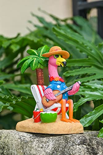 TERESA'S COLLECTIONS Flamingo Garden Statues with Outdoor Solar Lights for Yard,Hawaii Beach Flamingo Yard Art,Tropical Resin Sculptures Figurines for Patio Lawn Decorations,Gift,7.3"