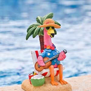 TERESA'S COLLECTIONS Flamingo Garden Statues with Outdoor Solar Lights for Yard,Hawaii Beach Flamingo Yard Art,Tropical Resin Sculptures Figurines for Patio Lawn Decorations,Gift,7.3"