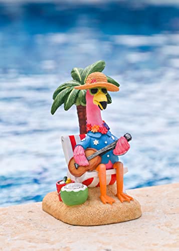 TERESA'S COLLECTIONS Flamingo Garden Statues with Outdoor Solar Lights for Yard,Hawaii Beach Flamingo Yard Art,Tropical Resin Sculptures Figurines for Patio Lawn Decorations,Gift,7.3"