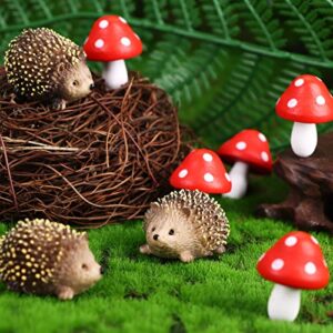 8 pcs fairy wild garden accessories mini hedgehogs and mushroom statue micro landscape plant pots bonsai craft decor miniature mushroom figurines hedgehogs outdoor mushroom figurine for garden