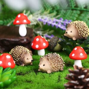 8 Pcs Fairy Wild Garden Accessories Mini Hedgehogs and Mushroom Statue Micro Landscape Plant Pots Bonsai Craft Decor Miniature Mushroom Figurines Hedgehogs Outdoor Mushroom Figurine for Garden