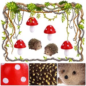 8 Pcs Fairy Wild Garden Accessories Mini Hedgehogs and Mushroom Statue Micro Landscape Plant Pots Bonsai Craft Decor Miniature Mushroom Figurines Hedgehogs Outdoor Mushroom Figurine for Garden