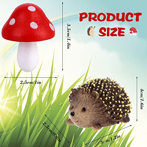 8 Pcs Fairy Wild Garden Accessories Mini Hedgehogs and Mushroom Statue Micro Landscape Plant Pots Bonsai Craft Decor Miniature Mushroom Figurines Hedgehogs Outdoor Mushroom Figurine for Garden