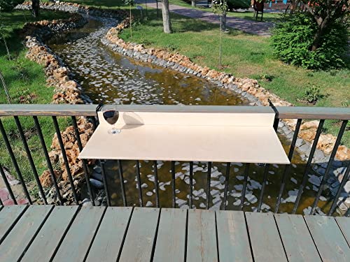 Balcony Bar Table for Railings, Balcony Folding Deck Table, Wooden Adjustable Hanging Deck Table for Patio, Apartment, Garden (Natural, 47.3" L x 11.8" W)