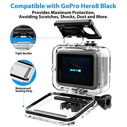 HONGDAK 60M/196FT Waterproof Housing Case for GoPro Hero 8 Black, Protective Underwater Dive Housing Case Shell with Bracket Accessories for Go Pro Hero8 Diving, Surfing, Bicycle, Climbing, Parachute