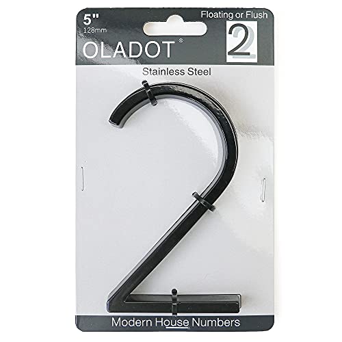 5" Stainless Steel Floating House Number, Metal Modern House Numbers, Garden Door Mailbox Decor Number with Nail Kit, Coated Black, 911 Visibility Signage (2)