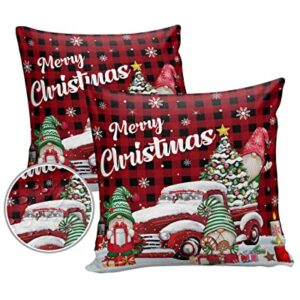 Christmas Outdoor Pillow Cover 16x16 Inch Cushion Sham Case,Red Plaid Gnome Truck Winter Snowflake Xmas Tree Waterproof Decorative Square Throw Pillowcase for Garden Patio Porch Couch Chair Tent