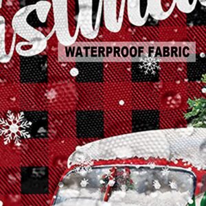 Christmas Outdoor Pillow Cover 16x16 Inch Cushion Sham Case,Red Plaid Gnome Truck Winter Snowflake Xmas Tree Waterproof Decorative Square Throw Pillowcase for Garden Patio Porch Couch Chair Tent