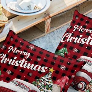 Christmas Outdoor Pillow Cover 16x16 Inch Cushion Sham Case,Red Plaid Gnome Truck Winter Snowflake Xmas Tree Waterproof Decorative Square Throw Pillowcase for Garden Patio Porch Couch Chair Tent