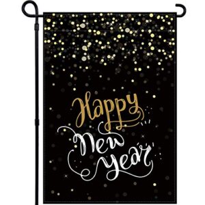 rocwoho happy new year decorations garden flags double sided burlap flag winter holiday party yard outdoor decoration 12.5 x 18 inch