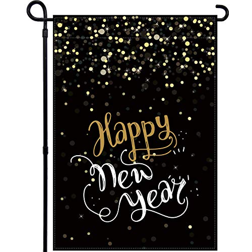 ROCWOHO Happy New Year Decorations Garden Flags Double Sided Burlap Flag Winter Holiday Party Yard Outdoor Decoration 12.5 x 18 Inch