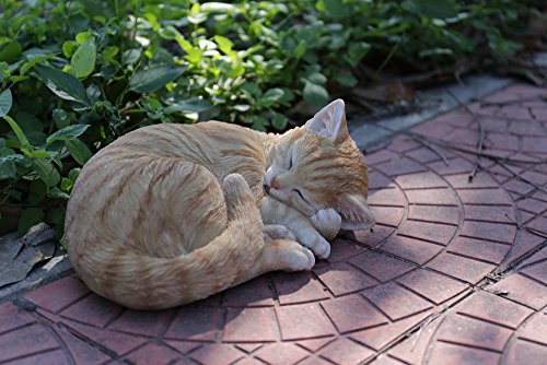 Hi-Line Gift Ltd Lying Cat Sleeping Tabby Statue, Orange