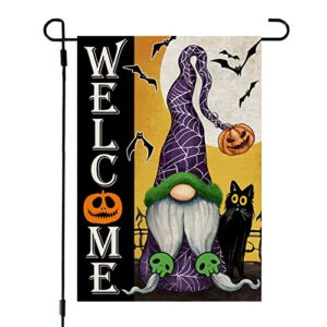 halloween gnome garden flag 12×18 inch small double sided burlap welcome seasonal holiday yard outside