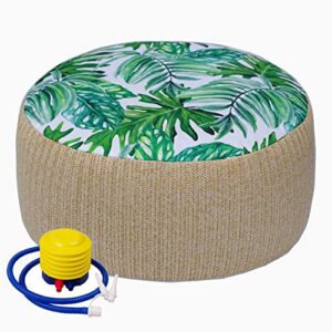 weruisi woven inflatable ottoman with air pump d21”x h10” outdoor indoor pouf patio footrest stool with portable handle, round ottoman for patio garden, camping, bedroom, living room…