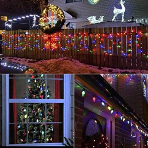 Hopolon C9 LED Christmas String Lights, 8Modes 50 LED 33ft Outdoor Fairy Lights with 30V Safe Adaptor, Extendable Green Wire String Lights for Patio Xmas Tree Wedding Party Decoration, Multicolor