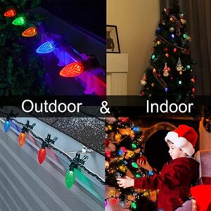 Hopolon C9 LED Christmas String Lights, 8Modes 50 LED 33ft Outdoor Fairy Lights with 30V Safe Adaptor, Extendable Green Wire String Lights for Patio Xmas Tree Wedding Party Decoration, Multicolor