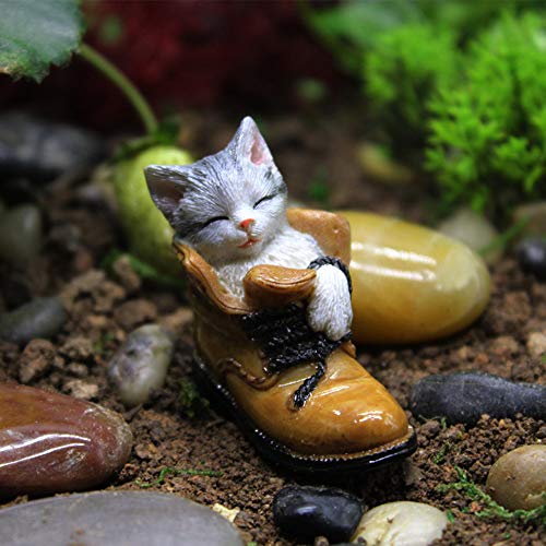 Danmu 1Pc of Polyresin Small Sleeping Kitten Miniature Figurines, Fairy Garden Accessories, Fairy Garden Supplies, Fairy Garden Animals for Fairy Garden, Bonsai Craft Decor 1 4/5" x 1 1/10" x 1 3/5"