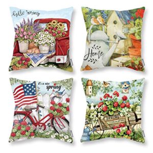 onway spring throw pillow covers 18×18 set of 4 outdoor floral pillow covers for home couch sofa and patio