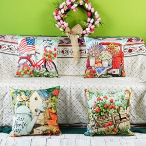 ONWAY Spring Throw Pillow Covers 18x18 Set of 4 Outdoor Floral Pillow Covers for Home Couch Sofa and Patio