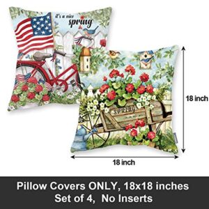 ONWAY Spring Throw Pillow Covers 18x18 Set of 4 Outdoor Floral Pillow Covers for Home Couch Sofa and Patio