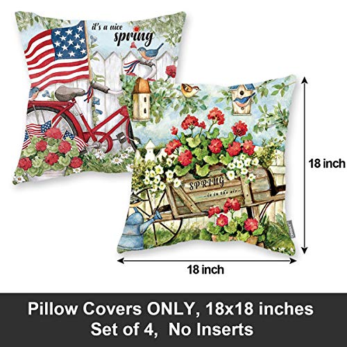 ONWAY Spring Throw Pillow Covers 18x18 Set of 4 Outdoor Floral Pillow Covers for Home Couch Sofa and Patio