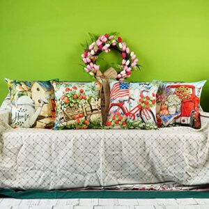 ONWAY Spring Throw Pillow Covers 18x18 Set of 4 Outdoor Floral Pillow Covers for Home Couch Sofa and Patio