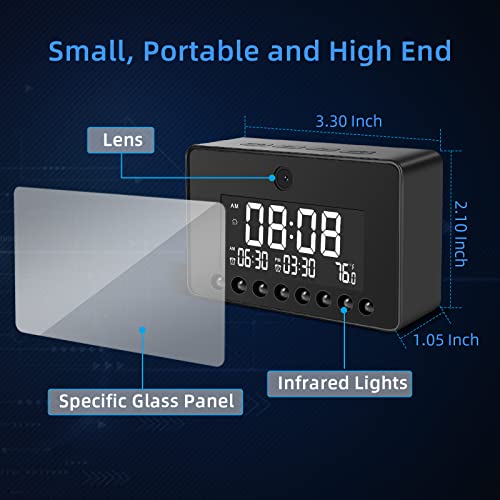 XDL-POWER Hidden Camera Clock 1080p WiFi Spy Camera 3 in 1 Nanny Cam with Night Vision,Dual Alarm Clocks,Room Thermometer,Motion Detection Alert,Loop Recording