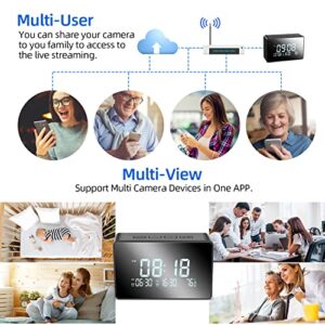 XDL-POWER Hidden Camera Clock 1080p WiFi Spy Camera 3 in 1 Nanny Cam with Night Vision,Dual Alarm Clocks,Room Thermometer,Motion Detection Alert,Loop Recording