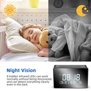 XDL-POWER Hidden Camera Clock 1080p WiFi Spy Camera 3 in 1 Nanny Cam with Night Vision,Dual Alarm Clocks,Room Thermometer,Motion Detection Alert,Loop Recording