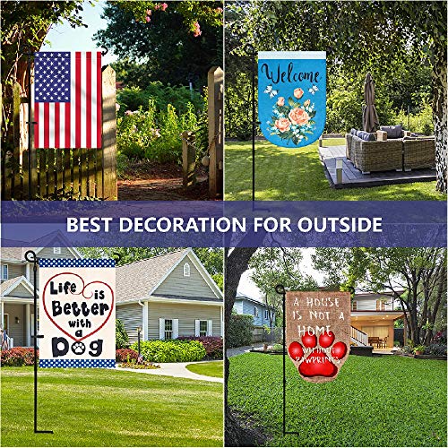 YEAHOME Garden Flag Holder Stand, 6mm Weather-Proof Yard Flag Pole Black Metal Powder-Coated Flagpole with Tiger Clip and Rubber Stopper for Garden Flags Outdoor Decoration