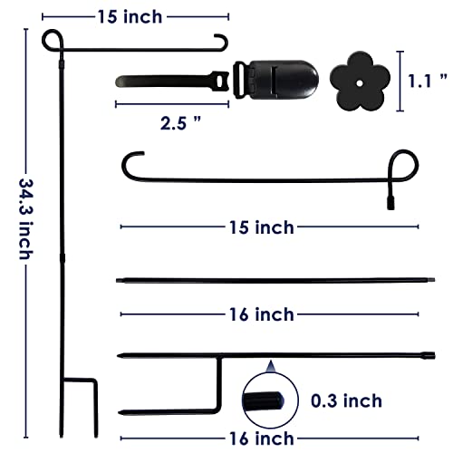 YEAHOME Garden Flag Holder Stand, 6mm Weather-Proof Yard Flag Pole Black Metal Powder-Coated Flagpole with Tiger Clip and Rubber Stopper for Garden Flags Outdoor Decoration