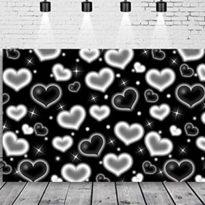 LYCGS 7X5FT Black Heart Photo Backdrop 90s Backdrops for Photoshoot Valentine's Day Backdrop Women Men Happy Birthday Photography Background Banner Photo Booth Studio Props X-14