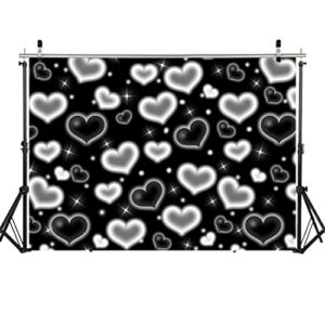 LYCGS 7X5FT Black Heart Photo Backdrop 90s Backdrops for Photoshoot Valentine's Day Backdrop Women Men Happy Birthday Photography Background Banner Photo Booth Studio Props X-14