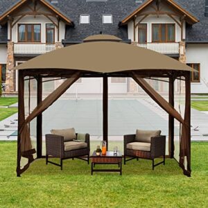 Gazebo Universal Replacement Mosquito Netting – Hugline 10' x 12' Outdoor Mesh Netting Screen 4-Panel Sidewall Curtain with Zipper (Brown)