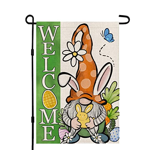 CROWNED BEAUTY Happy Easter Garden Flag Gnome Welcome 12×18 Inch Double Sided Outside Vertical Holiday Yard Decor