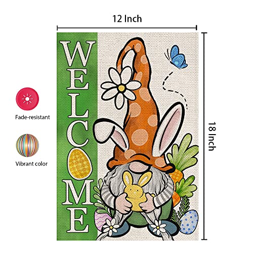 CROWNED BEAUTY Happy Easter Garden Flag Gnome Welcome 12×18 Inch Double Sided Outside Vertical Holiday Yard Decor