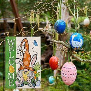 CROWNED BEAUTY Happy Easter Garden Flag Gnome Welcome 12×18 Inch Double Sided Outside Vertical Holiday Yard Decor